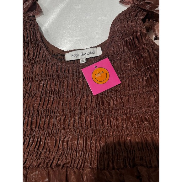 Sofie the Label Brand Taffeta Ruffle Midi Dress Size S Whimsigoth Fairycore Brow - Picture 5 of 6